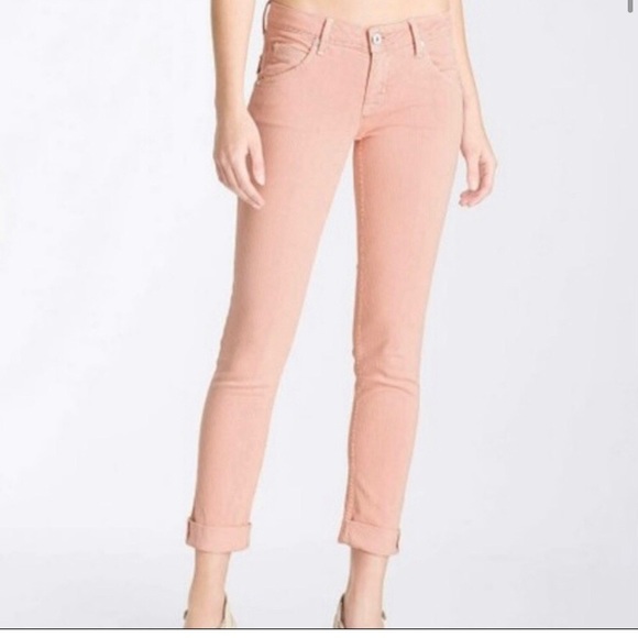 Hudson Peach Pinstripe Bacara Crop Straight Cuffed Jeans Size 26 EUC - Picture 2 of 8